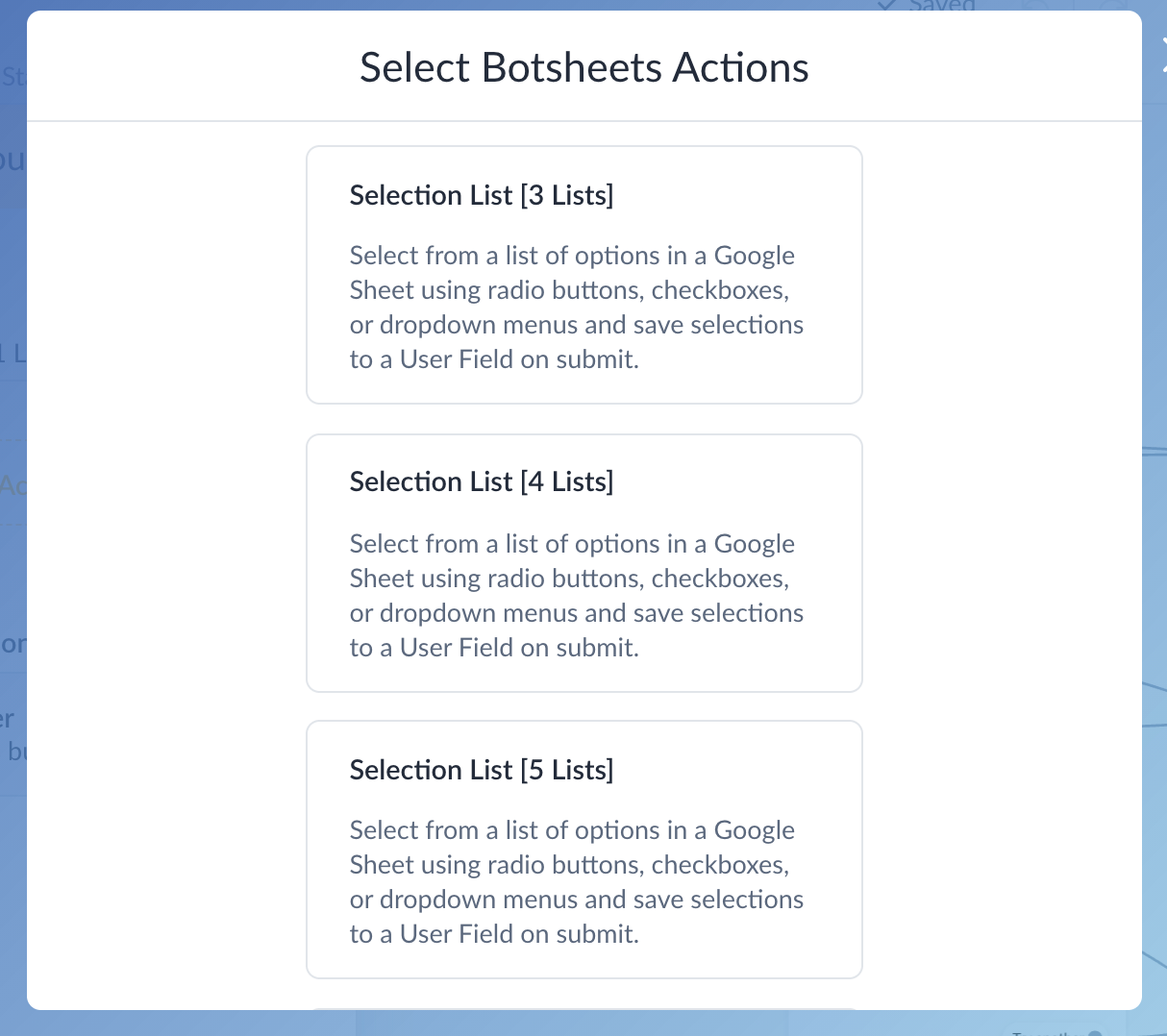 Selection List Botsheets Action