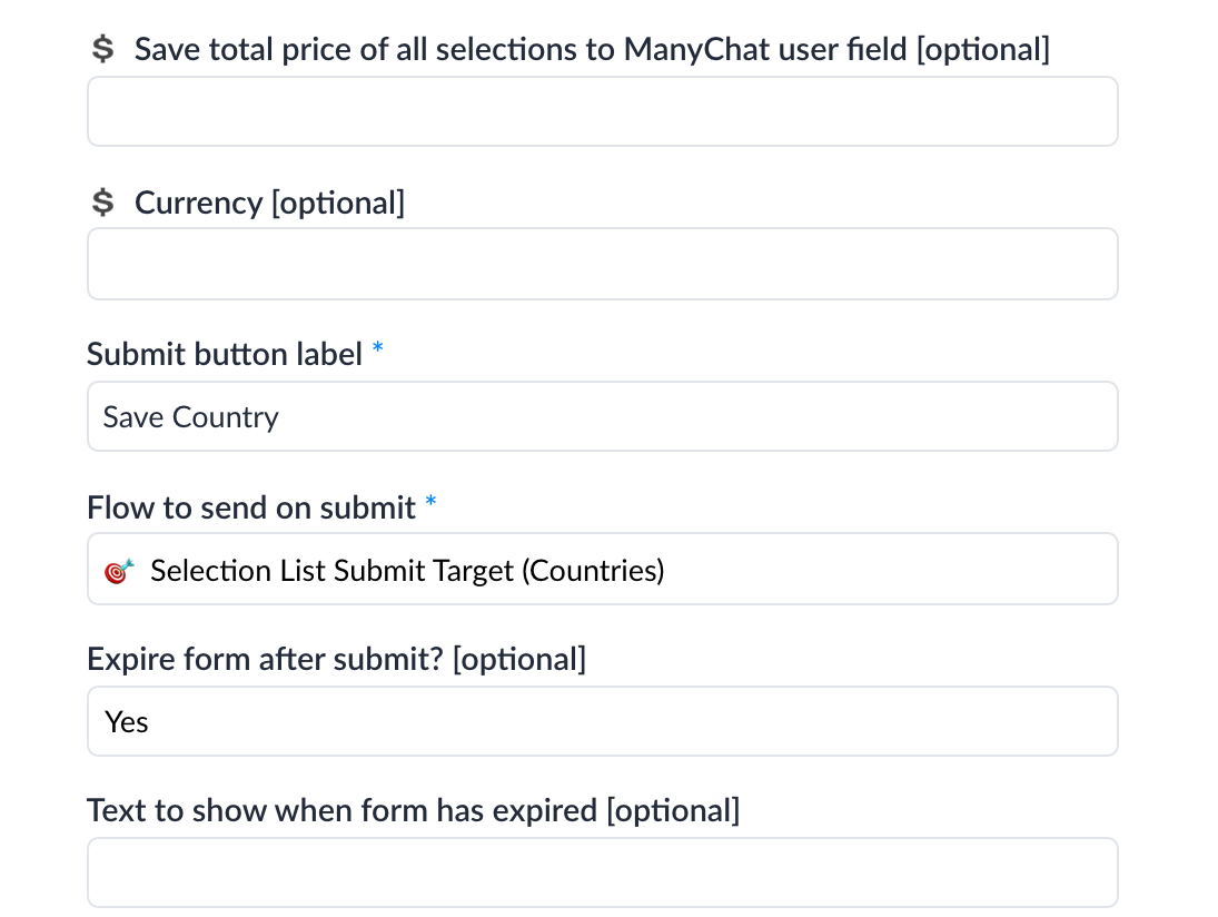 Selection List Botsheets Action